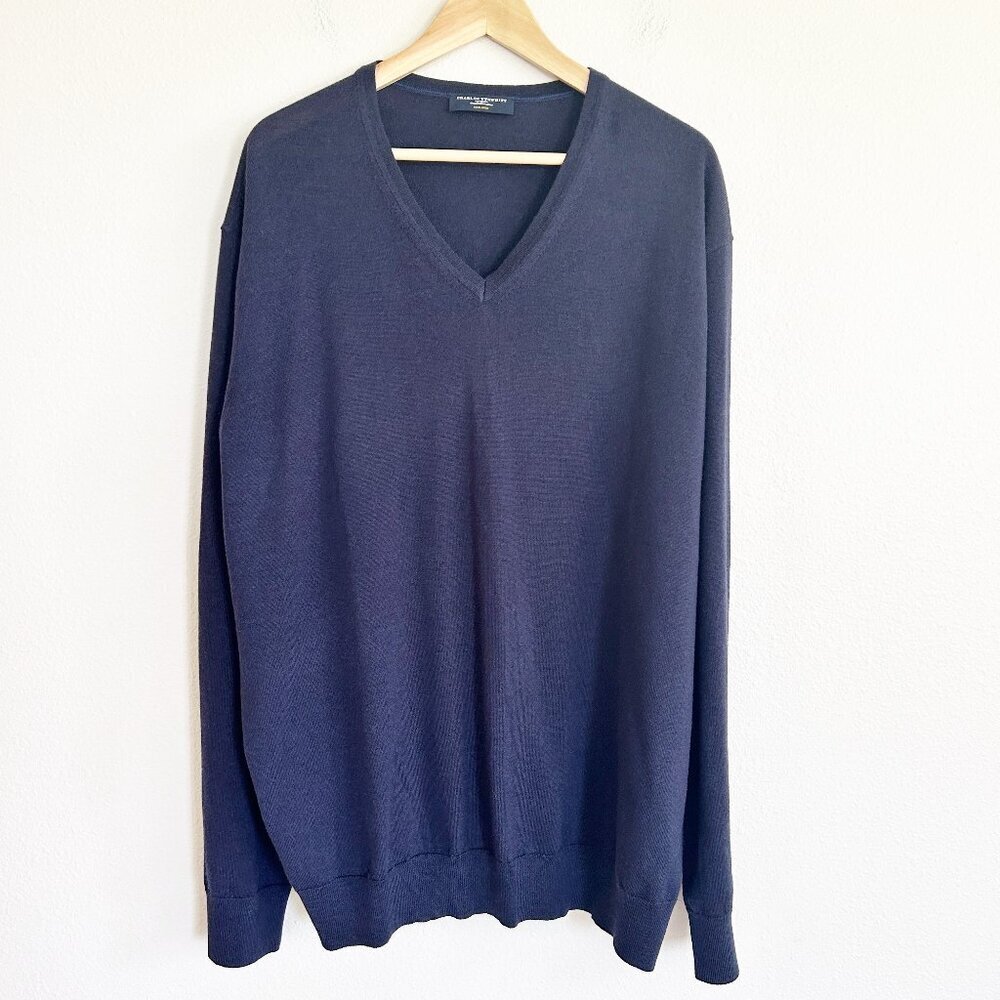 Charles Tyrwhitt Sweater XXXL Navy Blue 100% Merino Wool V-Neck Pullover